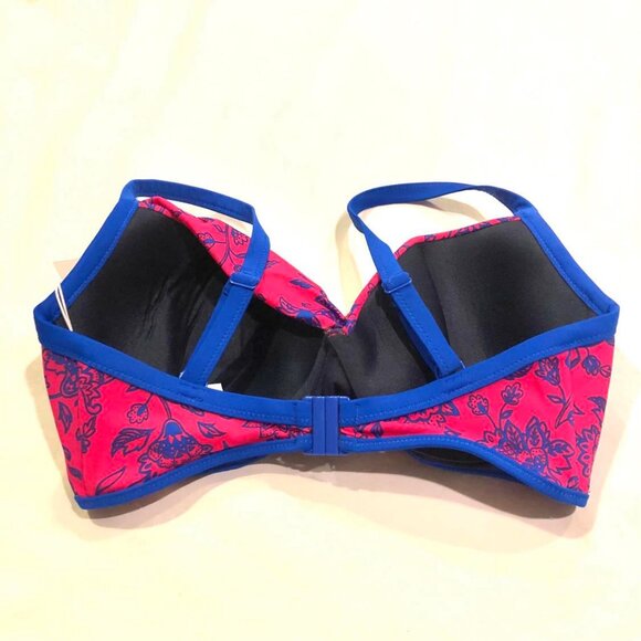 NWT BODEN Alicati Cup-size Ruched Twist Bikini Top Hot Pink\Blue Floral 34D - Picture 3 of 4